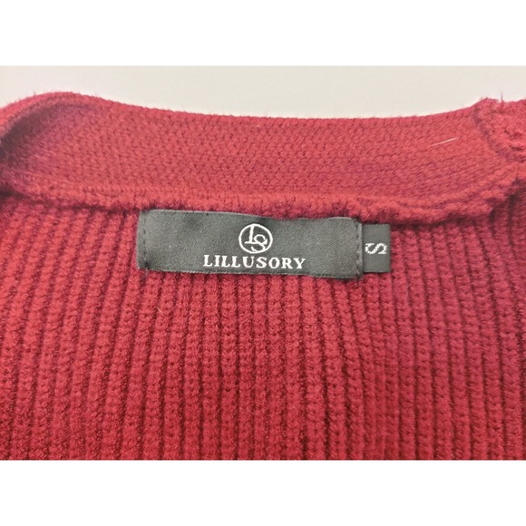 Lillusory Womens Cardigan Sweater Burgundy Button Front Ribbed Knit Small‎ - Picture 3 of 11